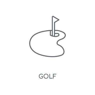 Golf doğrusal simgesi. Golf kavramı kontur sembolü tasarım. İnce grafik öğeleri illüstrasyon, beyaz bir arka plan, eps 10 anahat desen vektör.
