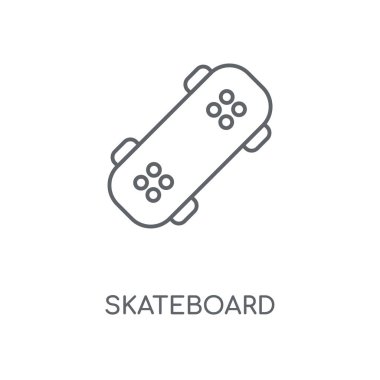 Kaykay doğrusal simgesi. Kaykay kavramı kontur sembolü tasarım. İnce grafik öğeleri illüstrasyon, beyaz bir arka plan, eps 10 anahat desen vektör.