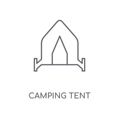 Kamp çadır doğrusal simgesi. Kamp çadır kavramı kontur sembolü tasarım. İnce grafik öğeleri illüstrasyon, beyaz bir arka plan, eps 10 anahat desen vektör.