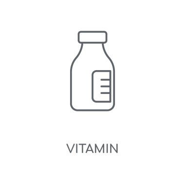 Vitamini doğrusal simgesi. Vitamini kavramı kontur sembolü tasarım. İnce grafik öğeleri illüstrasyon, beyaz bir arka plan, eps 10 anahat desen vektör.