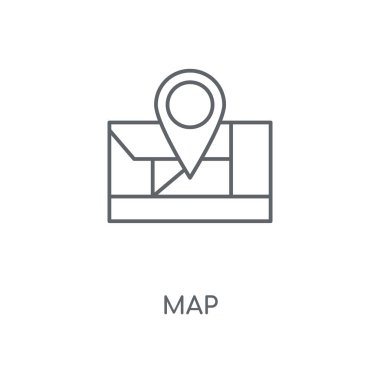 Harita doğrusal simgesi. Kavramı kontur sembolü tasarım eşleyin. İnce grafik öğeleri illüstrasyon, beyaz bir arka plan, eps 10 anahat desen vektör.