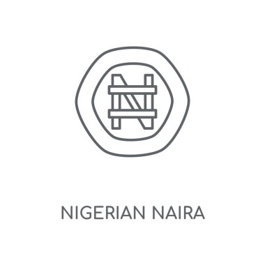 Nijeryalı Naira doğrusal simgesi. Nijeryalı Naira kavramı kontur sembolü tasarım. İnce grafik öğeleri illüstrasyon, beyaz bir arka plan, eps 10 anahat desen vektör.