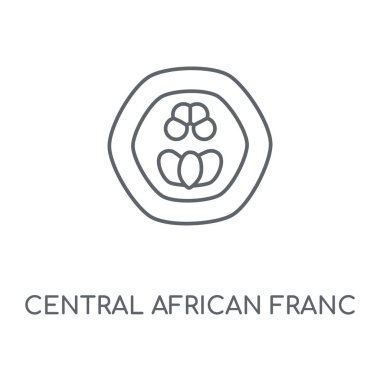 Merkezi Afrika Frangı doğrusal simgesi. Afrika Frangı kavramı kontur sembolü Tasarım Merkezi. İnce grafik öğeleri illüstrasyon, beyaz bir arka plan, eps 10 anahat desen vektör.