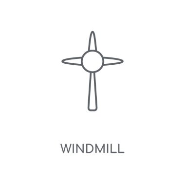 Yel değirmeni doğrusal simgesi. Yel değirmeni kavramı kontur sembolü tasarım. İnce grafik öğeleri illüstrasyon, beyaz bir arka plan, eps 10 anahat desen vektör.