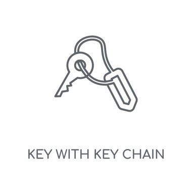 Anahtar anahtar zinciri doğrusal simgesi ile. Anahtar anahtar zinciri kavramı kontur sembol tasarımı ile. İnce grafik öğeleri illüstrasyon, beyaz bir arka plan, eps 10 anahat desen vektör.