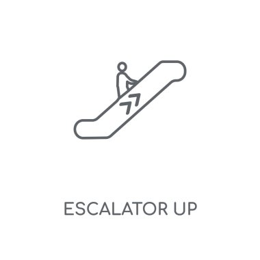 Yürüyen merdiven yukarı doğrusal simgesi. Yürüyen merdiven yukarı kavramı kontur sembolü tasarım. İnce grafik öğeleri illüstrasyon, beyaz bir arka plan, eps 10 anahat desen vektör.