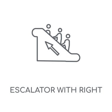 Sağ ok doğrusal simgesi ile yürüyen merdiven. Sağ ok kavramı kontur sembol tasarımı ile yürüyen merdiven. İnce grafik öğeleri illüstrasyon, beyaz bir arka plan, eps 10 anahat desen vektör.
