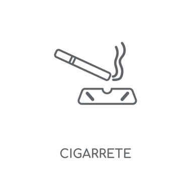 Cigarrete doğrusal simgesi. Cigarrete kavramı kontur sembolü tasarım. İnce grafik öğeleri illüstrasyon, beyaz bir arka plan, eps 10 anahat desen vektör.