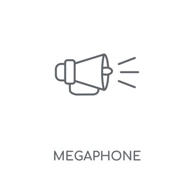 Megafon doğrusal simgesi. Megafon kavramı kontur sembolü tasarım. İnce grafik öğeleri illüstrasyon, beyaz bir arka plan, eps 10 anahat desen vektör.