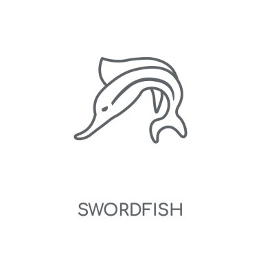 Kılıç balığı doğrusal simgesi. Kılıç balığı kavramı kontur sembolü tasarım. İnce grafik öğeleri illüstrasyon, beyaz bir arka plan, eps 10 anahat desen vektör.