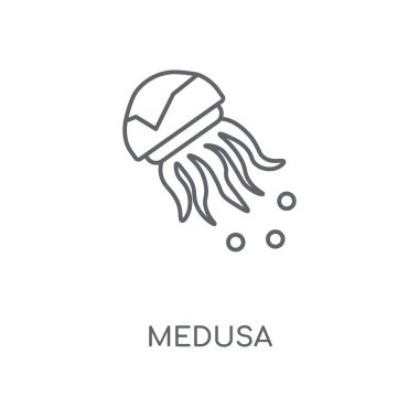 Medusa doğrusal simgesi. Medusa kavramı kontur sembolü tasarım. İnce grafik öğeleri illüstrasyon, beyaz bir arka plan, eps 10 anahat desen vektör.