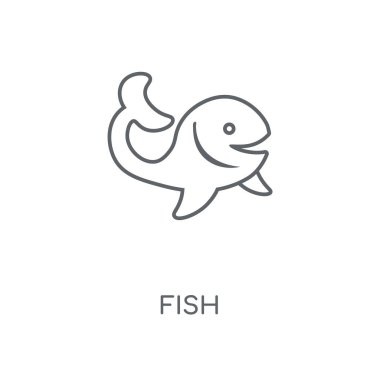 Balık doğrusal simgesi. Balık kavramı kontur sembolü tasarım. İnce grafik öğeleri illüstrasyon, beyaz bir arka plan, eps 10 anahat desen vektör.
