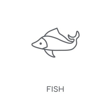 Balık doğrusal simgesi. Balık kavramı kontur sembolü tasarım. İnce grafik öğeleri illüstrasyon, beyaz bir arka plan, eps 10 anahat desen vektör.
