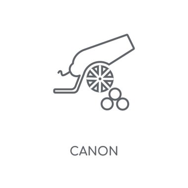Canon doğrusal simgesi. Canon kavramı kontur sembol tasarımı. İnce grafik öğeleri illüstrasyon, beyaz bir arka plan, eps 10 anahat desen vektör.