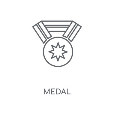 Madalya doğrusal simgesi. Kavramı kontur sembolü tasarım Madalyası. İnce grafik öğeleri illüstrasyon, beyaz bir arka plan, eps 10 anahat desen vektör.