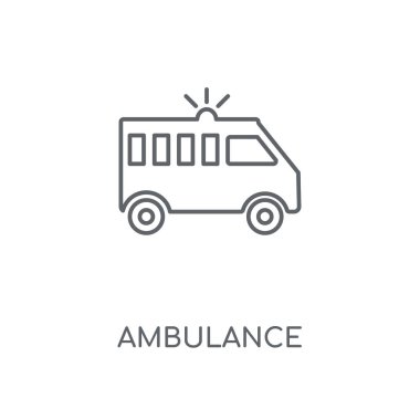 Ambulans doğrusal simgesi. Ambulans kavramı kontur sembolü tasarım. İnce grafik öğeleri illüstrasyon, beyaz bir arka plan, eps 10 anahat desen vektör.