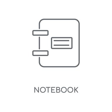 Defter doğrusal simgesi. Defter kavramı kontur sembolü çizmek. İnce grafik öğeleri illüstrasyon, beyaz bir arka plan, eps 10 anahat desen vektör.