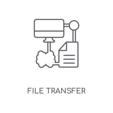 Dosya aktarımı doğrusal simgesi. Dosya aktarımı kavramı kontur sembol tasarımı. İnce grafik öğeleri illüstrasyon, beyaz bir arka plan, eps 10 anahat desen vektör.