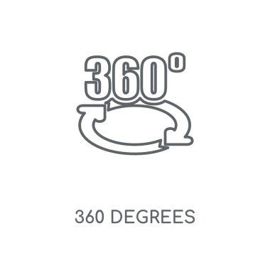 360 derece doğrusal simgesi. 360 derece kavramı kontur sembolü tasarım. İnce grafik öğeleri illüstrasyon, beyaz bir arka plan, eps 10 anahat desen vektör.