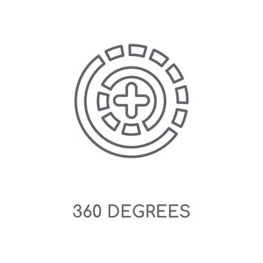 360 derece doğrusal simgesi. 360 derece kavramı kontur sembolü tasarım. İnce grafik öğeleri illüstrasyon, beyaz bir arka plan, eps 10 anahat desen vektör.