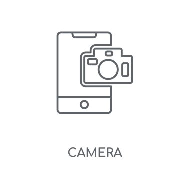 Kamera doğrusal simgesi. Kamera kavramı kontur sembol tasarımı. İnce grafik öğeleri illüstrasyon, beyaz bir arka plan, eps 10 anahat desen vektör.