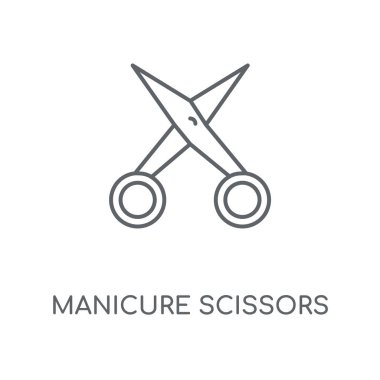 Manikür makası doğrusal simgesi. Makas kavramı kontur sembolü tasarım manikür. İnce grafik öğeleri illüstrasyon, beyaz bir arka plan, eps 10 anahat desen vektör.
