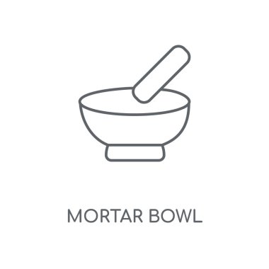 Harç kase doğrusal simgesi. Kase kavramı kontur sembolü tasarım harç. İnce grafik öğeleri illüstrasyon, beyaz bir arka plan, eps 10 anahat desen vektör.