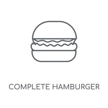 Tam Hamburger doğrusal simgesi. Hamburger kavramı kontur sembol tasarımı tamamlayın. İnce grafik öğeleri illüstrasyon, beyaz bir arka plan, eps 10 anahat desen vektör.