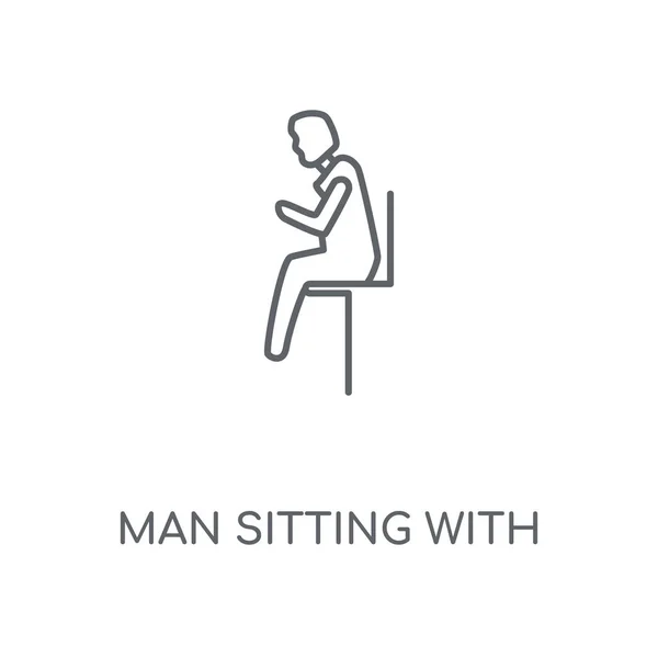 Homem Sentado Com Cefaleia Ícone Linear Man Sitting Headache Design — Vetor de Stock