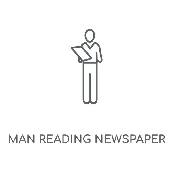 男子阅读报纸线性图标 人读报 概念笔画符号设计 薄的图形元素向量例证 在白色背景上的轮廓样式 Eps — 图库矢量图片