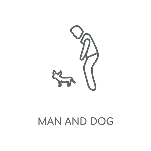 Człowiek Pies Liniowy Ikona Człowiek Pies Koncepcja Symbol Projekt Obrysu — Wektor stockowy