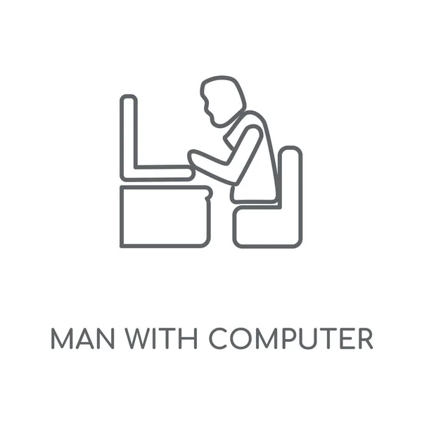 Человек Линейным Значком Экрана Компьютера Человек Концепцией Экран Тонкие Графические — стоковый вектор