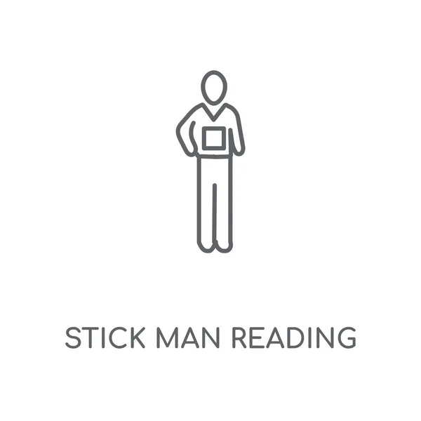 Stick Man Čtení Lineárních Ikona Stick Man Čtení Koncept Tahu — Stockový vektor