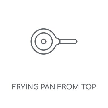 Kızartma tavası üstten doğrusal simgesi. Kızartma tavası üstten kavramı kontur sembolü tasarım. İnce grafik öğeleri illüstrasyon, beyaz bir arka plan, eps 10 anahat desen vektör.
