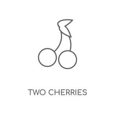 İki kiraz doğrusal simgesi. İki kiraz kavramı kontur sembolü tasarım. İnce grafik öğeleri illüstrasyon, beyaz bir arka plan, eps 10 anahat desen vektör.