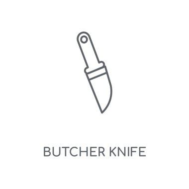 Kasap bıçağı doğrusal simgesi. Kasap bıçağı kavramı kontur sembolü tasarım. İnce grafik öğeleri illüstrasyon, beyaz bir arka plan, eps 10 anahat desen vektör.