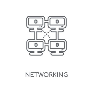 Ağ doğrusal simgesi. Ağ kavramı kontur sembolü tasarım. İnce grafik öğeleri illüstrasyon, beyaz bir arka plan, eps 10 anahat desen vektör.