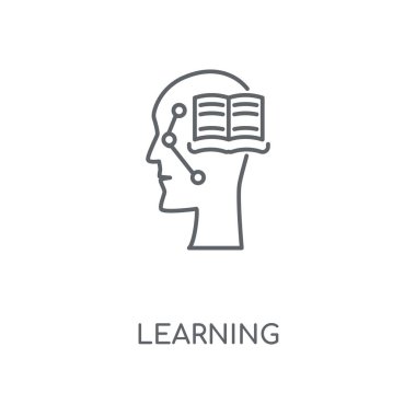 Öğrenme doğrusal simgesi. Öğrenme kavramı kontur sembolü tasarım. İnce grafik öğeleri illüstrasyon, beyaz bir arka plan, eps 10 anahat desen vektör.