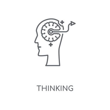 Düşünme doğrusal simgesi. Düşünme kavramı kontur sembolü tasarım. İnce grafik öğeleri illüstrasyon, beyaz bir arka plan, eps 10 anahat desen vektör.