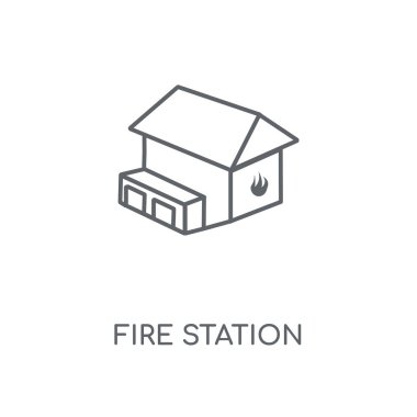 İtfaiye doğrusal simgesi. İtfaiye istasyonu kavramı kontur sembolü tasarım. İnce grafik öğeleri illüstrasyon, beyaz bir arka plan, eps 10 anahat desen vektör.