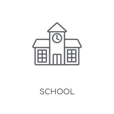 Okul doğrusal simgesi. Okul kavramı kontur sembolü tasarım. İnce grafik öğeleri illüstrasyon, beyaz bir arka plan, eps 10 anahat desen vektör.