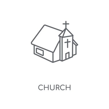 Kilise doğrusal simgesi. Kilise kavramı kontur sembolü tasarım. İnce grafik öğeleri illüstrasyon, beyaz bir arka plan, eps 10 anahat desen vektör.