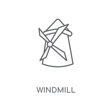 Yel değirmeni doğrusal simgesi. Yel değirmeni kavramı kontur sembolü tasarım. İnce grafik öğeleri illüstrasyon, beyaz bir arka plan, eps 10 anahat desen vektör.