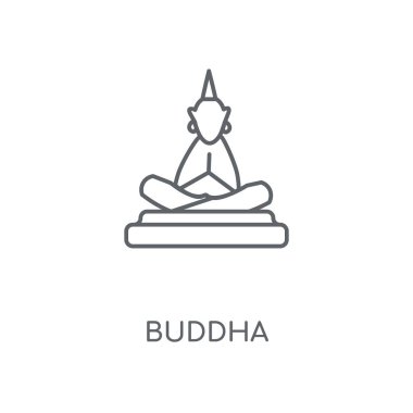 Buda doğrusal simgesi. Buda kavramı kontur sembolü tasarım. İnce grafik öğeleri illüstrasyon, beyaz bir arka plan, eps 10 anahat desen vektör.