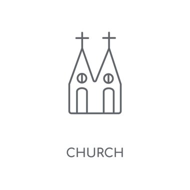 Kilise doğrusal simgesi. Kilise kavramı kontur sembolü tasarım. İnce grafik öğeleri illüstrasyon, beyaz bir arka plan, eps 10 anahat desen vektör.