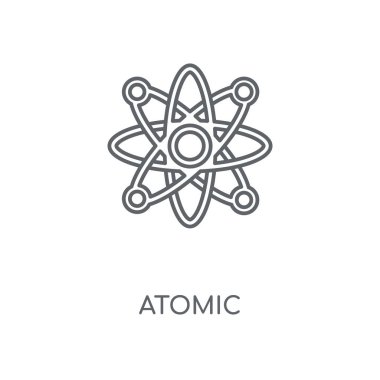 Atomik doğrusal simgesi. Atom kavramı kontur sembolü tasarım. İnce grafik öğeleri illüstrasyon, beyaz bir arka plan, eps 10 anahat desen vektör.