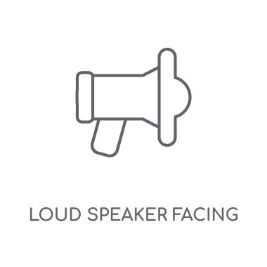 Yüksek sesle hoparlör karşı karşıya doğru doğrusal simgesi. Yüksek sesle hoparlör karşı karşıya sağ kavramı kontur sembolü tasarım. İnce grafik öğeleri illüstrasyon, beyaz bir arka plan, eps 10 anahat desen vektör.