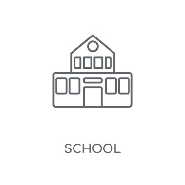 Okul doğrusal simgesi. Okul kavramı kontur sembolü tasarım. İnce grafik öğeleri illüstrasyon, beyaz bir arka plan, eps 10 anahat desen vektör.