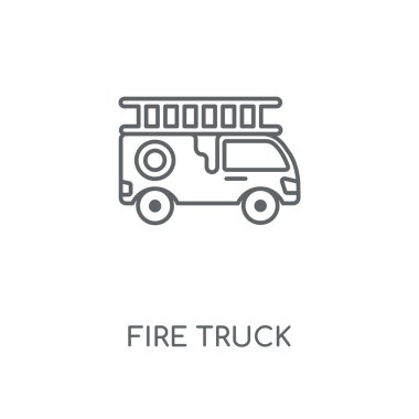 Yangın kamyon doğrusal simgesi. Ateş kamyon kavramı kontur sembol tasarlamak. İnce grafik öğeleri illüstrasyon, beyaz bir arka plan, eps 10 anahat desen vektör.