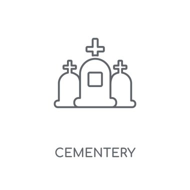 Cementery doğrusal simgesi. Cementery kavramı kontur sembolü tasarım. İnce grafik öğeleri illüstrasyon, beyaz bir arka plan, eps 10 anahat desen vektör.